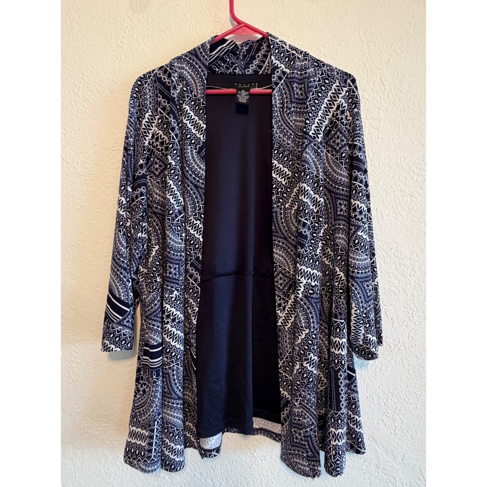 Grace The Perfect Fit Woman Cardigan Set Navy White Paisley Open Front 1X